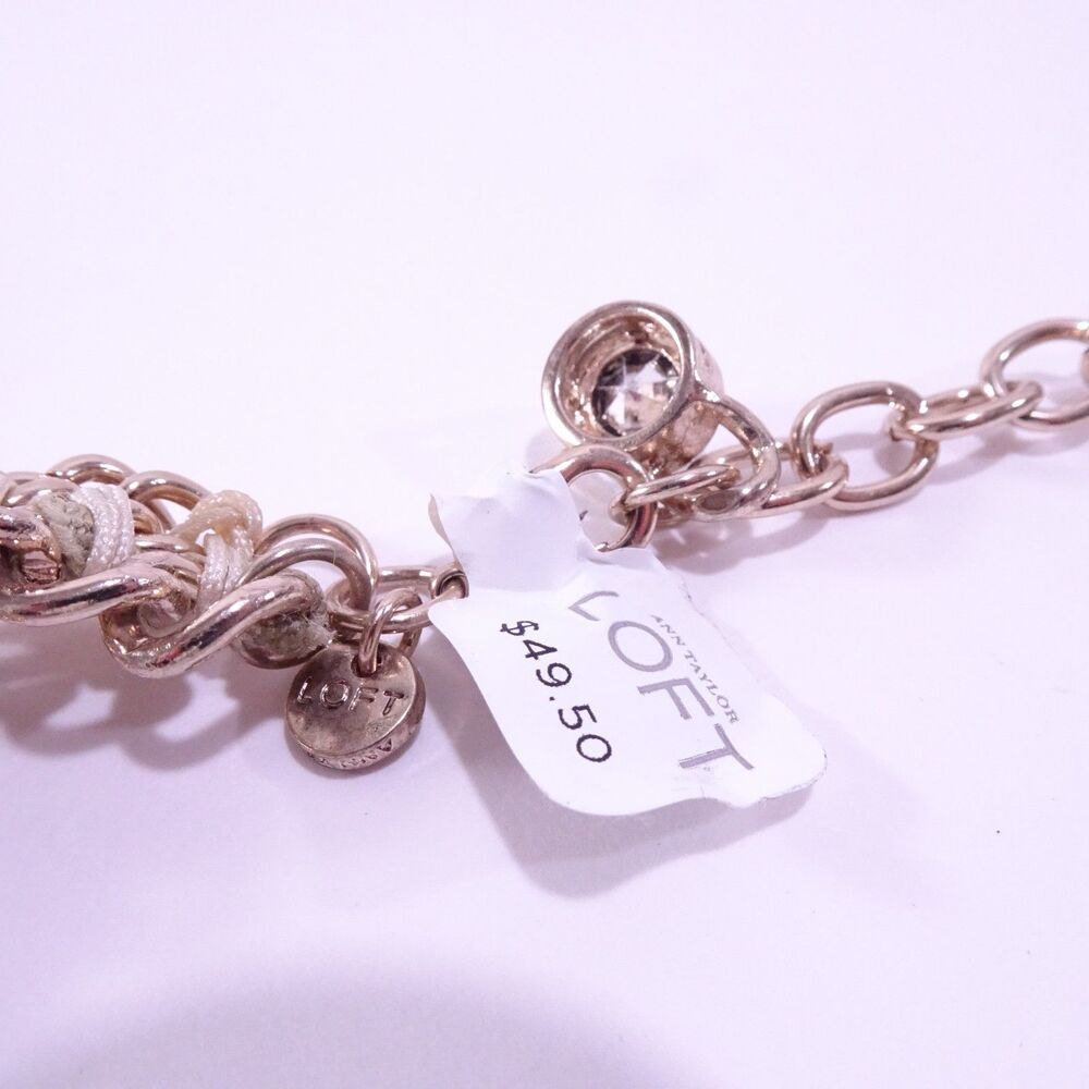 Ann Taylor LOFT Braided Gold Link Gemstone Fan Statement Necklace NWT 44.50 - Picture 4 of 7